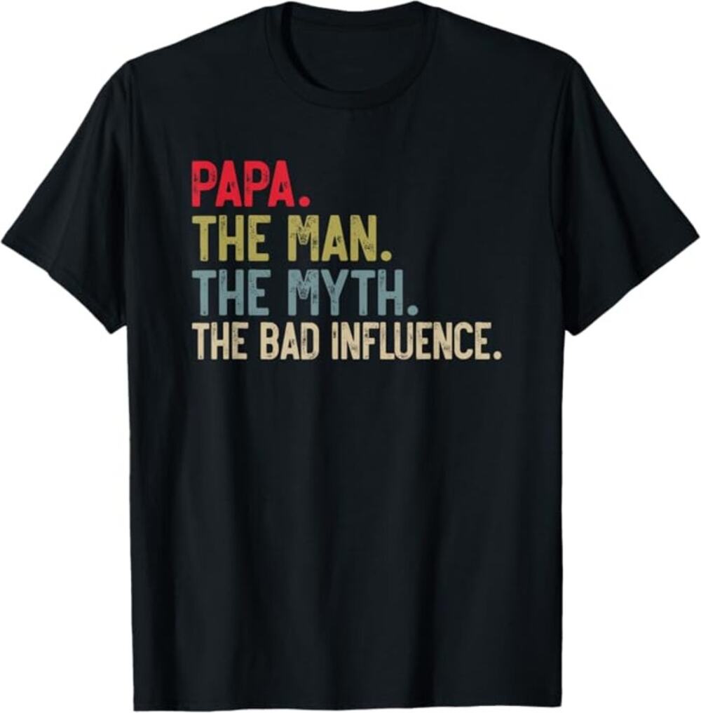 NWT ~ Black "Papa The Man, Myth, Bad Influence T-Shirt Top ~ Men's Size 2X (XXL)